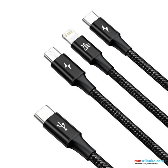 Baseus Rapid Series 3-in-1 Fast Charging Data Cable Type-C to  C+L+C PD 20W 1.5m
